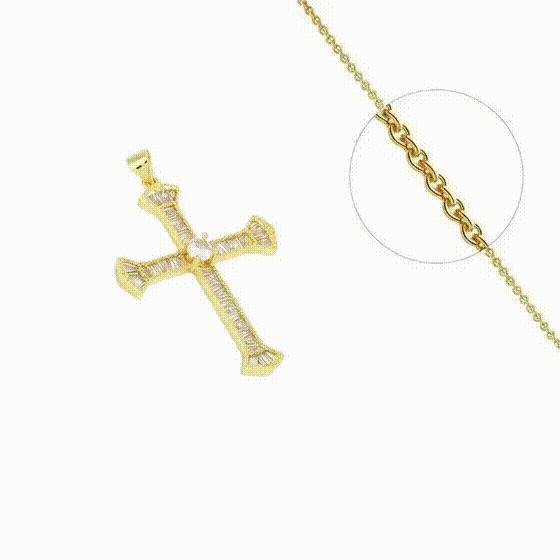 Collier Style Croix Religieuse Plaqué Or + Zirconiums Transparents