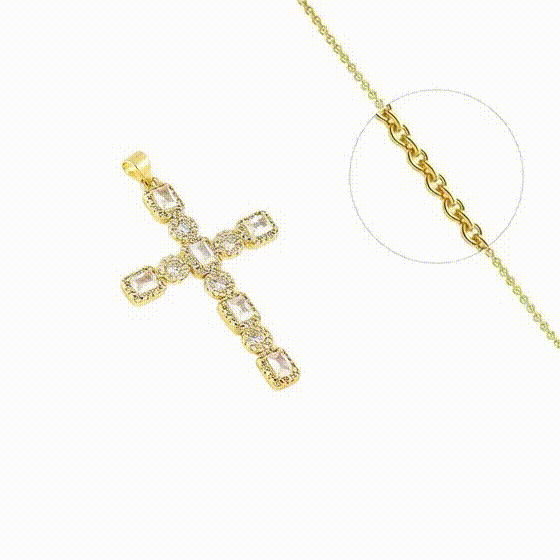 Collier en forme de Croix Plaqué Or + Zirconiums Transparents Collier en forme de Croix Plaqué Or + Zirconiums Transparents