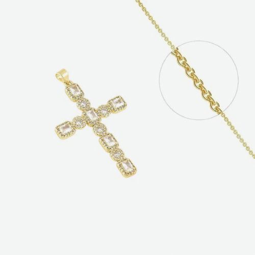 Collier en forme de Croix Plaqué Or + Zirconiums Transparents Collier en forme de Croix Plaqué Or + Zirconiums Transparents