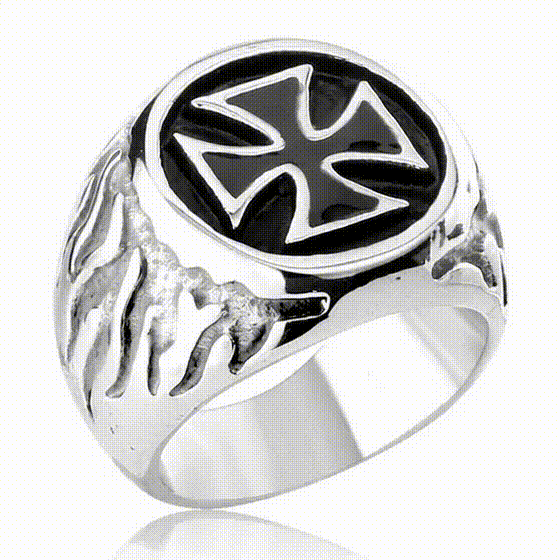 Bague Acier 316 Croix Malte Argentée Homme