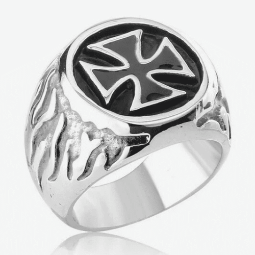 Bague Acier 316 Croix Malte Argenté Homme