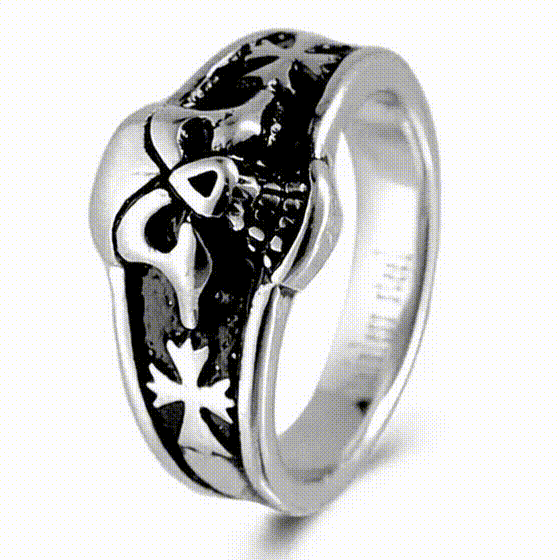 Bague Acier 316 Homme Croix Malte et Tête de Mort