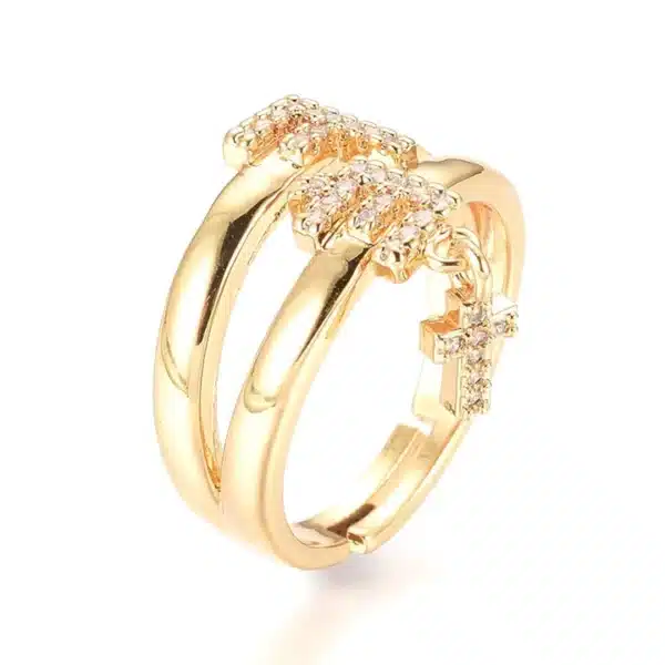 Bague Réglable Croix Chrétienne Femme Or
