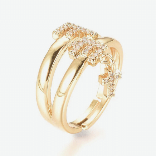 Bague Réglable Croix Chrétienne Femme Or