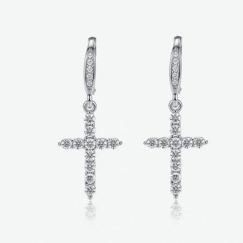 Boucles d'Oreilles Croix Argent 925 Zirconiums