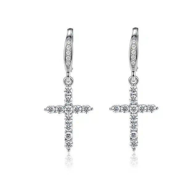 Boucles d'Oreilles Croix Argent 925 Zirconiums